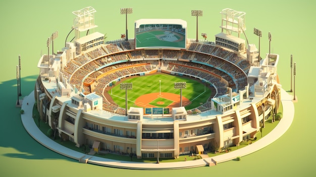 3D render of baseball stadium with black seats VIP boxes and floodlights for hundred thousand people