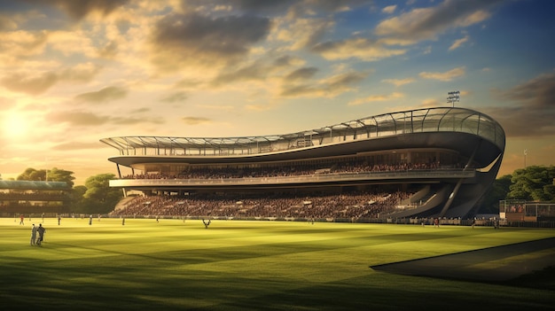 3D render of baseball stadium with black seats VIP boxes and floodlights for hundred thousand people