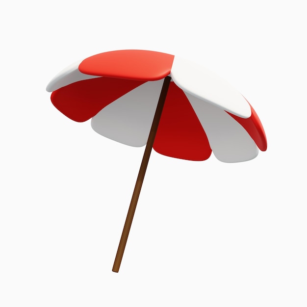 3D Render beach umbrella or parasol summer theme object with white and red color