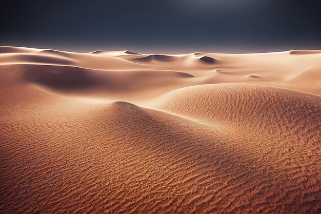 3d render Beautiful Arabian desert with warm gold colors at sunset