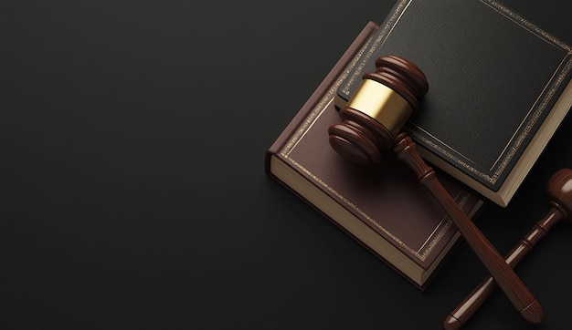 3D Render of a Beautiful Wooden Gavel and Books on a Table