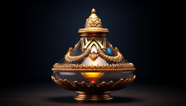 a 3D render of a beautifully detailed diya oil lamp