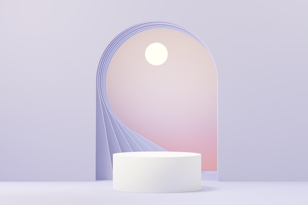 3d render of Beauty podium with Very Peri color of the year 2022 design for product presentation and advertising. Minimal pastel sky and Dreamy land scene. Romance concept.