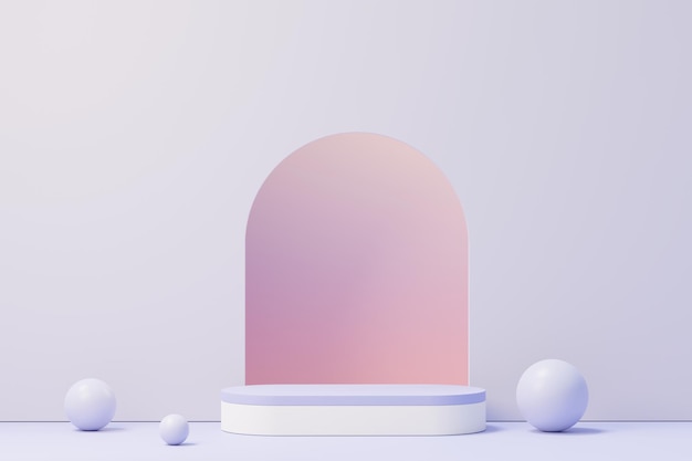 3d render of Beauty podium with Very Peri color of the year 2022 design for product presentation and advertising. Minimal pastel sky and Dreamy land scene. Romance concept.