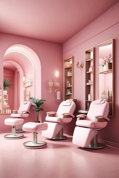 Photo 3d render beauty spa nail salon on pastel pink background 3d illustration of luxury beauty studio