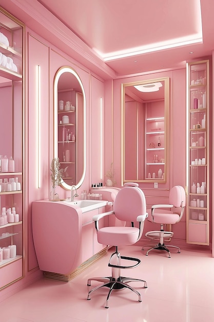 3d render beauty spa nail salon on pastel pink background 3d illustration of luxury Beauty Studio