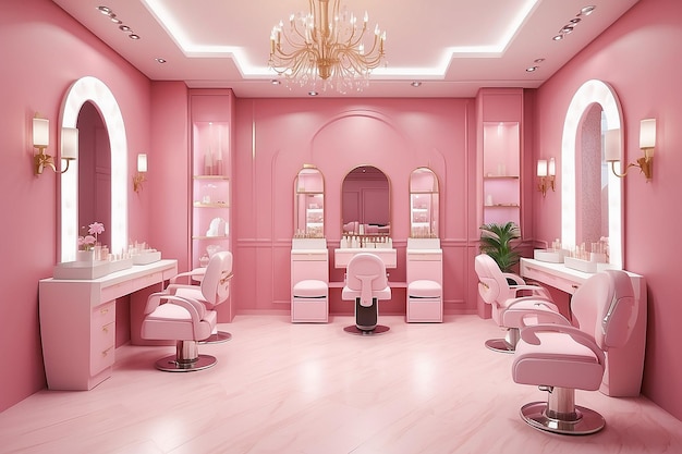 3d render beauty spa nail salon on pastel pink background 3d illustration of luxury Beauty Studio