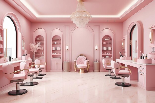 3d render beauty spa nail salon on pastel pink background 3d illustration of luxury Beauty Studio