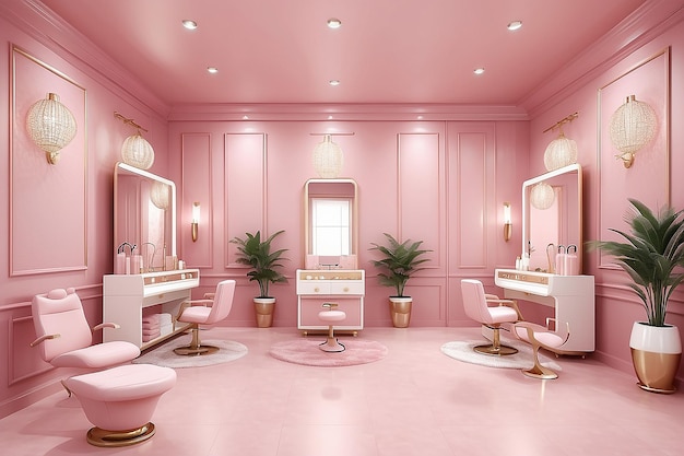 3d render beauty spa nail salon on pastel pink background 3d illustration of luxury Beauty Studio