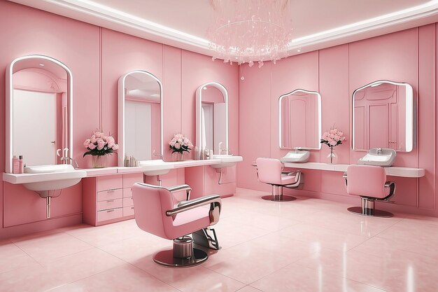 3d render beauty spa nail salon on pastel pink background 3d illustration of luxury Beauty Studio