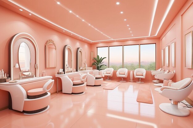 3d render beauty spa nail salon on Peach fuzz background 3d illustration of luxury Beauty Studio