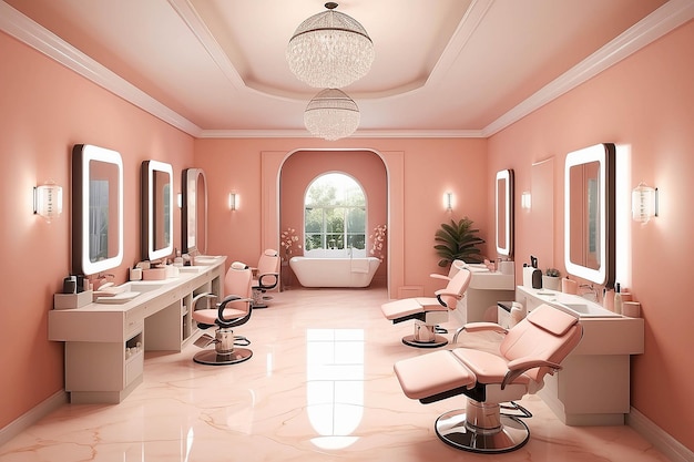 3d render beauty spa nail salon on Peach fuzz background 3d illustration of luxury Beauty Studio