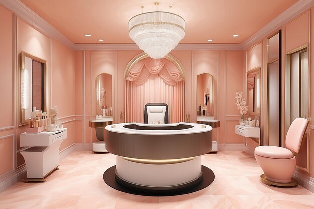 Photo 3d render beauty spa nail salon on peach fuzz background 3d illustration of luxury beauty studio