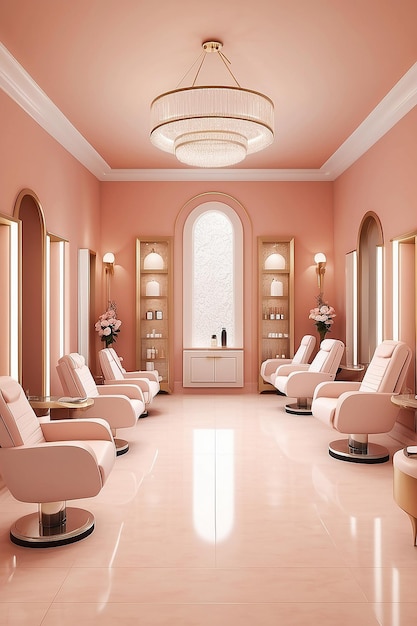 Photo 3d render beauty spa nail salon on peach fuzz background 3d illustration of luxury beauty studio