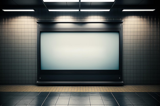 3d render Billboard metro Subway station blank screen mockup for your logo or text Generative AI