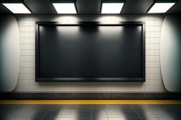 3d render Billboard metro Subway station blank screen mockup for your logo or text Generative AI