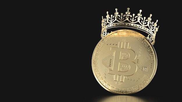 3d render bitcoin coin in crowns on the right side of the background and on the left a place for text