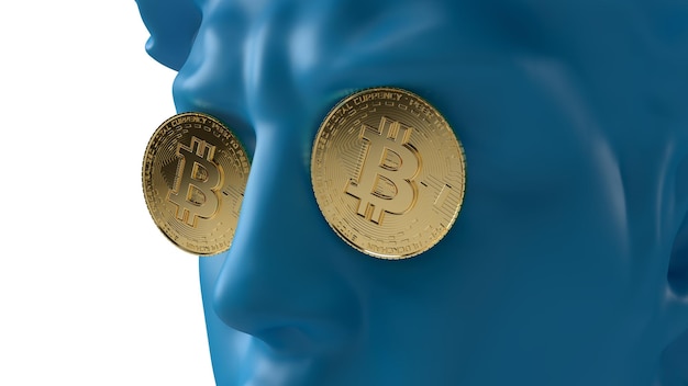 3d render bitcoin coins instead of glasses