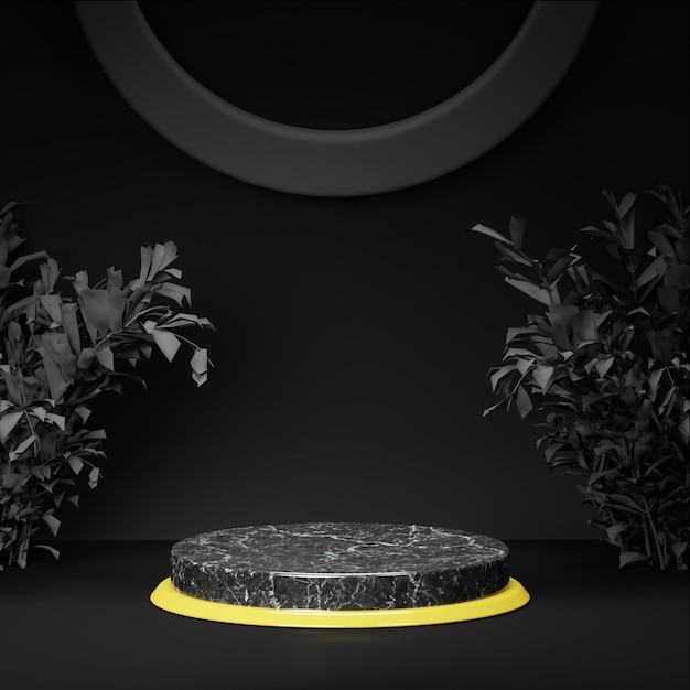 3D render black and gold luxury podium