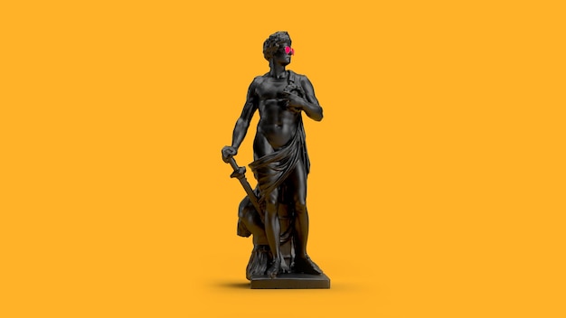 3d render black sculpture isolaated in yellow background