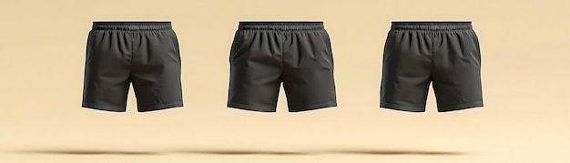 Photo 3d render black shorts mockup on beige background