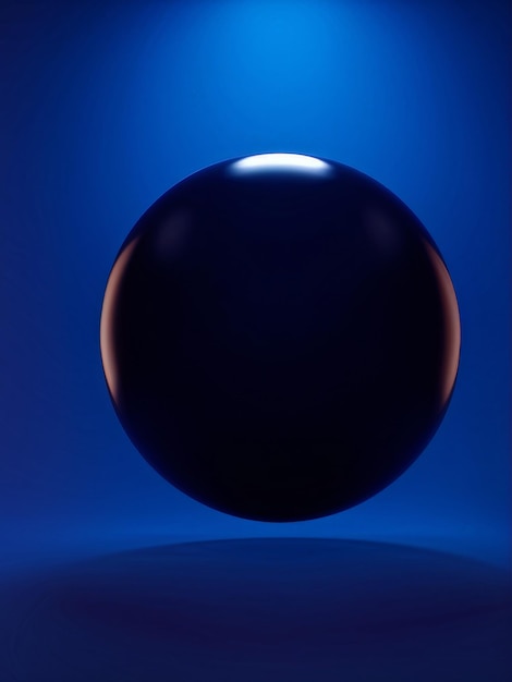 Photo 3d render of black sphere on dark blue background