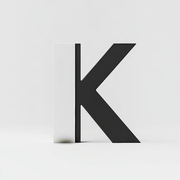 Photo 3d render of a black and white letter k isolated on white background