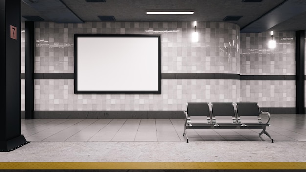 3D Render Blank billboard in subway Useful for your advertising