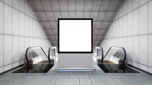 Photo 3d render blank billboard in subway useful for your advertising