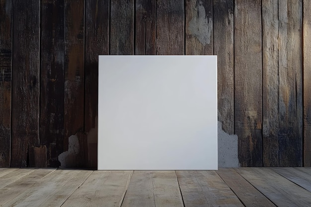 Photo 3d render of a blank canvas on a wooden wall