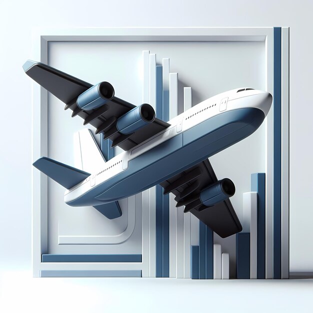 Photo 3d render of blue airplane model isolated on a white background