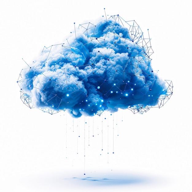 3D Render of a Blue Cloud Computing Technology Concept Design on White Background