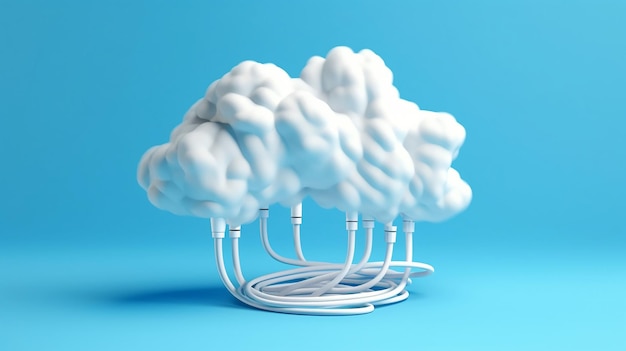 3D render blue cloud on top of white stairway minimalist Generative Ai