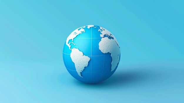 3D render of a blue globe with white continents against a blue background