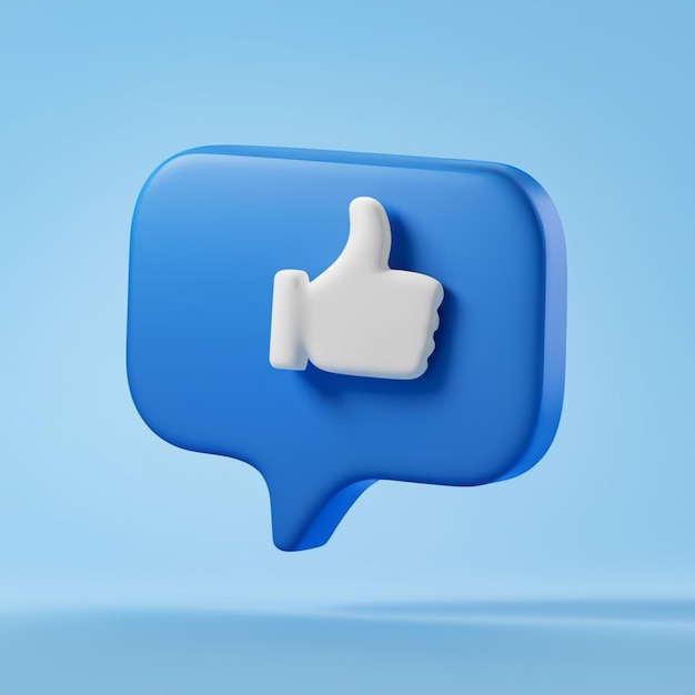 3d render of blue like icon in speech bubble Social media concept