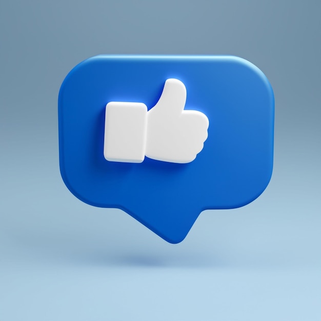 3d render of blue like icon in speech bubble Social media concept