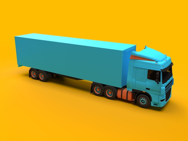 3d render blue truk in yellow background deliwery fon logistic company