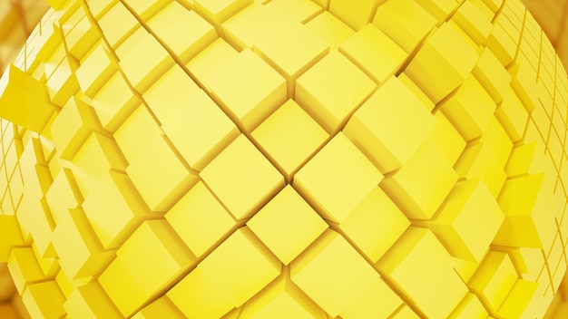 3d render box perspective fish eye yellow background square