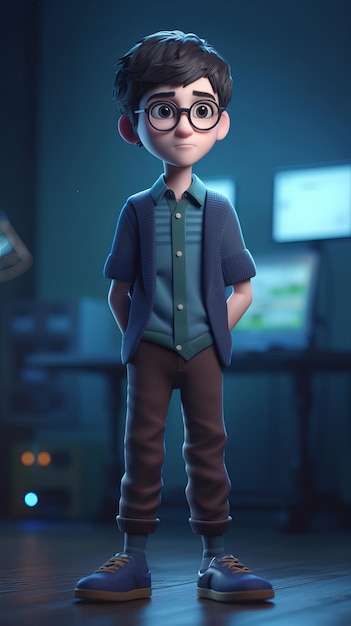 3D render of boy character with glasses Generative AI