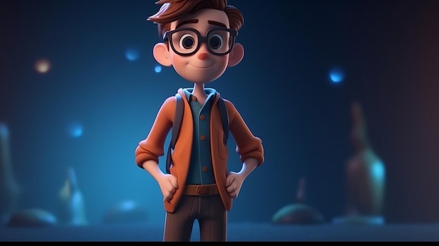 3D render of boy character with glasses Generative AI