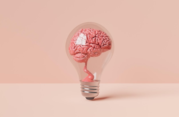 3d render of brain in light bulb