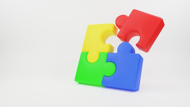 3D render of Brainstorming teamwork concept Jigsaw puzzle pieces icon collaboration in business dev