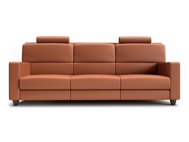 3d render brown leather sofa on a white background interior design