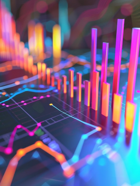 Photo 3d render of business graph or chart illustrating stock market or forex trading