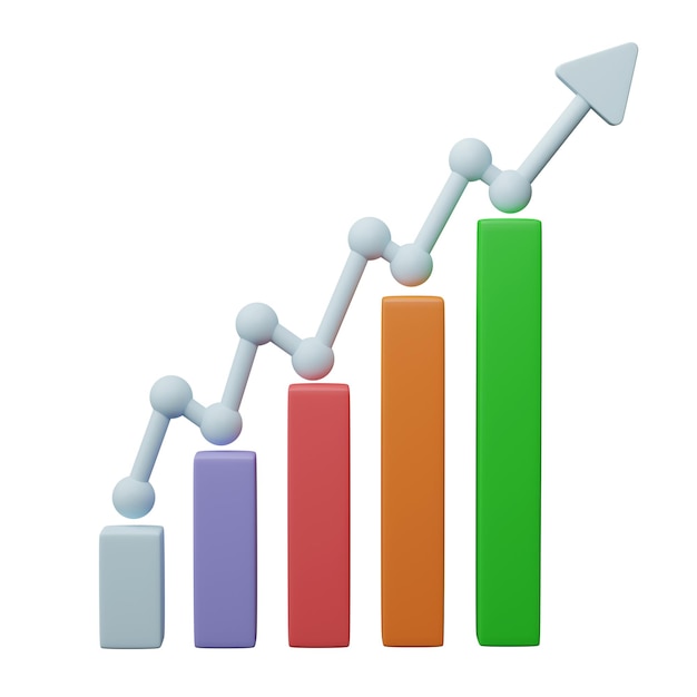 3D render Business infographic with stock diagrams and statistic bars chart isolated on transparent background Financial line graphs and charts for presentation and finance report