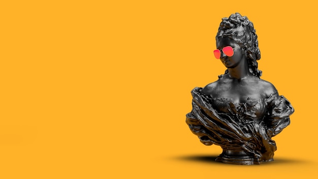 3d render bust of a woman on the right side of the background there is a place for text fashion advertising black yellow color