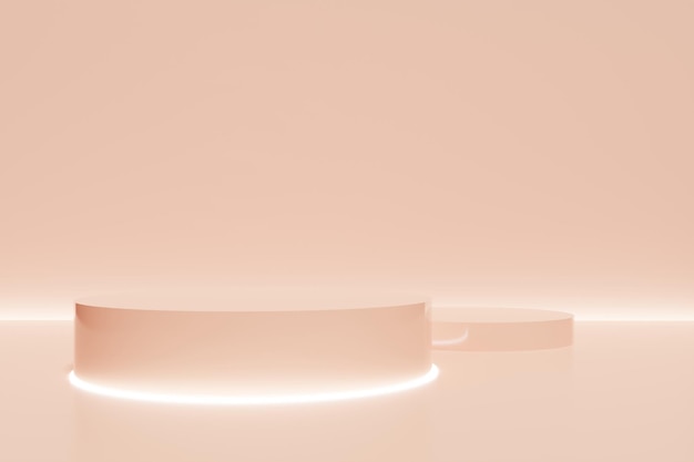 3d render of calming coral podium on orange background with neon lights