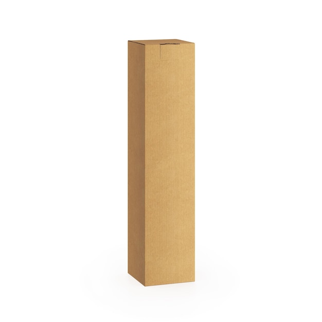 Photo 3d render of cardboard box craft brown color white background with shadows