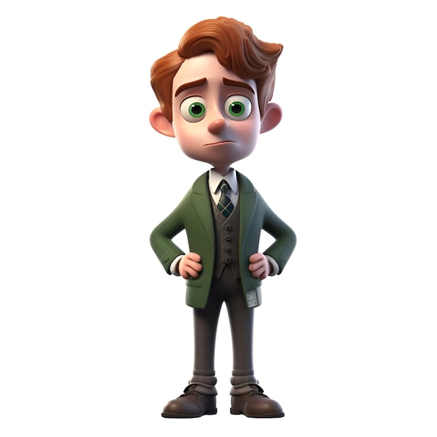 3D Render of a Cartoon Business man with a green jacket and tie