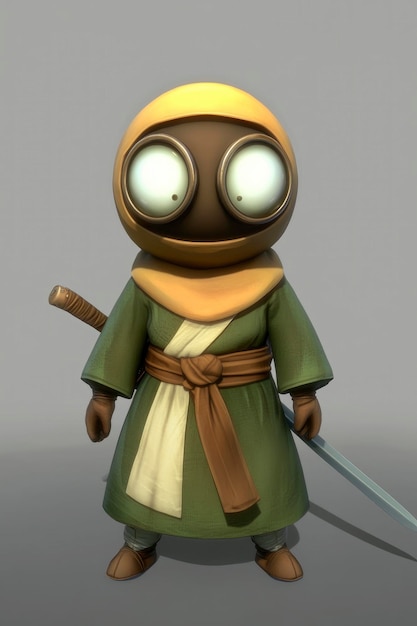 3D Render of a Cartoon Character with a Sword